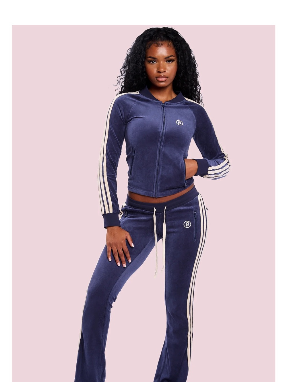 Body by Raven Tracy Velour Track Jacket & Pants Set - Navy XXS